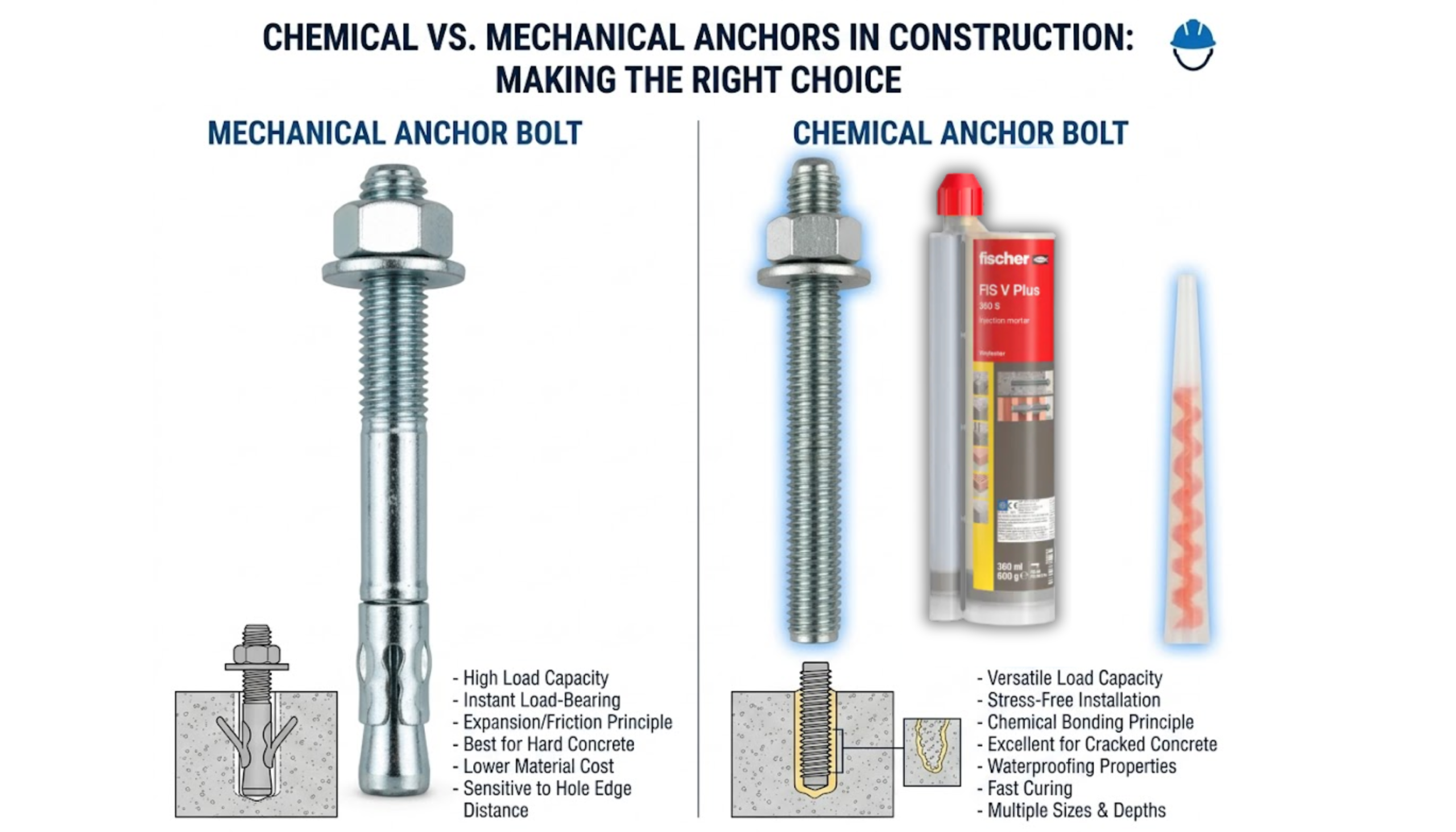 Read more about the article Chemical vs. Mechanical Anchors in Construction: Making the Right Choice